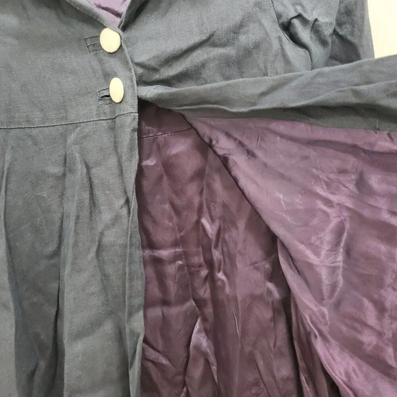 Neiman Marcus | Helena Girl's Vintage Navy Linen 2 Button Dress Coat Overcoat 5 - Picture 3 of 8